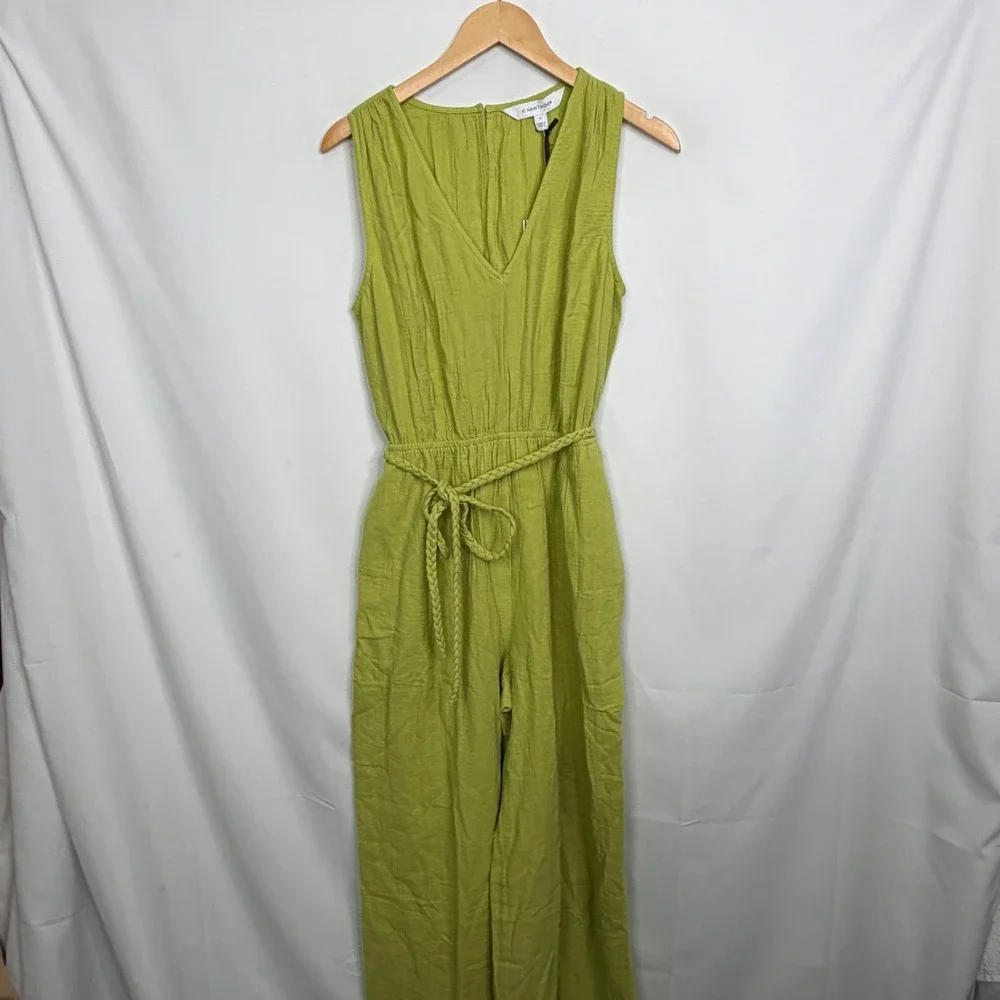 41 Hawthorn Sleeveless Gauze Jumpsuit Light Green V-Neck Braided Belt Size M NWT